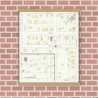 Old map wall art mockup — magnetic wood frame on brick wall — Sanborn Fire Insurance Map from Gardner, Grundy County, Illinois (1913), Sheet #0003