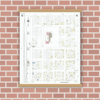 Old map wall art mockup — magnetic wood frame on brick wall — Sanborn Fire Insurance Map from Dumas, Moore County, Texas (1950), Sheet #0006