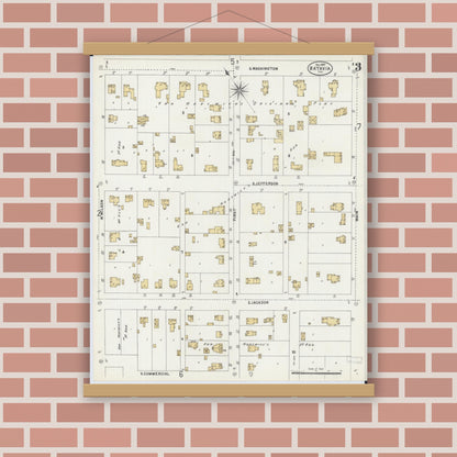 Old map wall art mockup — magnetic wood frame on brick wall — Sanborn Fire Insurance Map from Batavia, Kane County, Illinois (1897), Sheet #0003