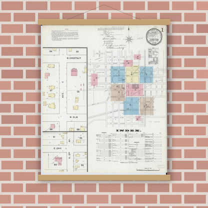 Old map wall art mockup — magnetic wood frame on brick wall — Sanborn Fire Insurance Map from Canton, Fulton County, Illinois (1891) - Complete Map Set