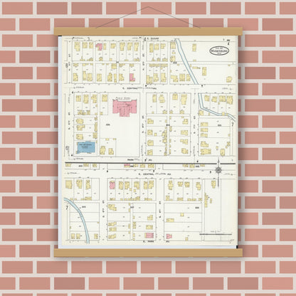 Old map wall art mockup — magnetic wood frame on brick wall — Sanborn Fire Insurance Map from Miamisburg, Montgomery County, Ohio (1911), Sheet #0007