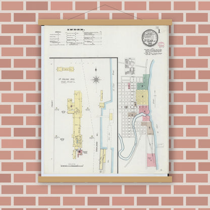 Old map wall art mockup — magnetic wood frame on brick wall — Sanborn Fire Insurance Map from Saint Clair, Saint Clair County, Michigan (1895) - Complete Map Set
