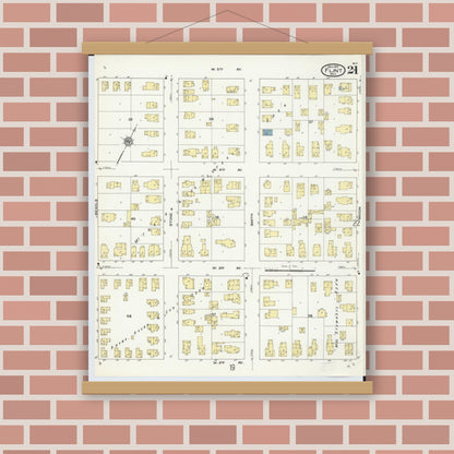 Old map wall art mockup — magnetic wood frame on brick wall — Sanborn Fire Insurance Map from Flint, Genesee County, Michigan (1909), Sheet #0021