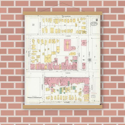Old map wall art mockup — magnetic wood frame on brick wall — Sanborn Fire Insurance Map from Olean, Cattaraugus County, New York (1904) - Complete Map Set