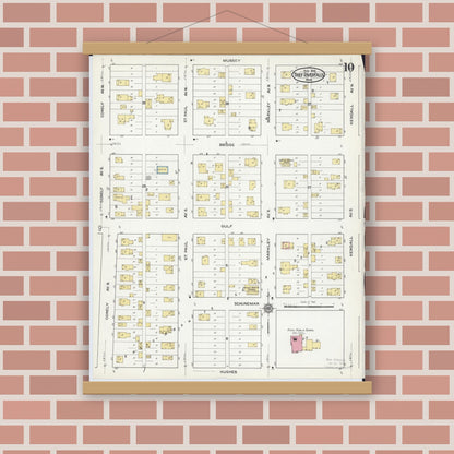 Old map wall art mockup — magnetic wood frame on brick wall — Sanborn Fire Insurance Map from Thief River Falls, Pennington County, Minnesota (1916), Sheet #0010