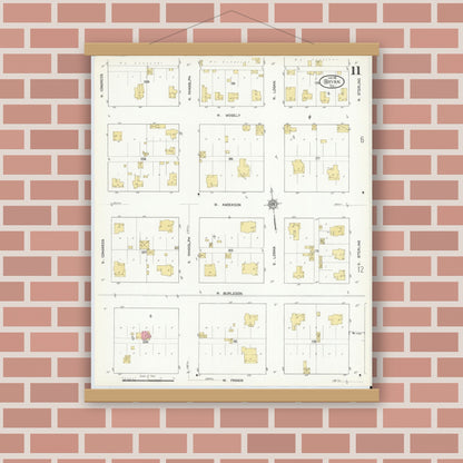 Old map wall art mockup — magnetic wood frame on brick wall — Sanborn Fire Insurance Map from Bryan, Brazos County, Texas (1912), Sheet #0011