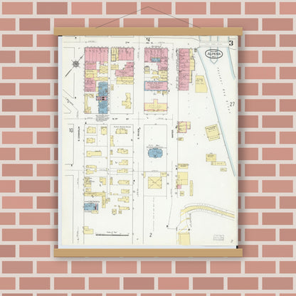 Old map wall art mockup — magnetic wood frame on brick wall — Sanborn Fire Insurance Map from Alpena, Alpena County, Michigan (1910), Sheet #0003