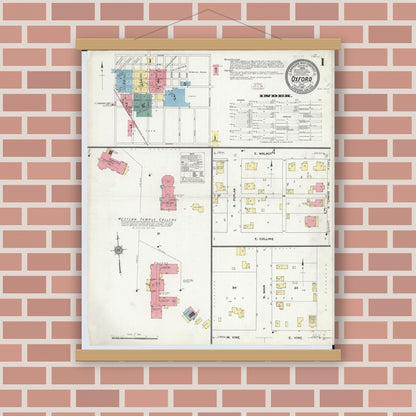 Old map wall art mockup — magnetic wood frame on brick wall — Sanborn Fire Insurance Map from Oxford, Butler County, Ohio (1911), Sheet #0001