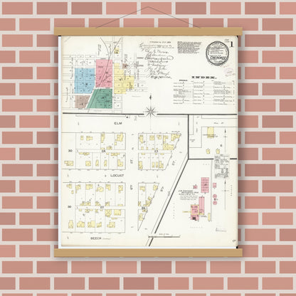 Old map wall art mockup — magnetic wood frame on brick wall — Sanborn Fire Insurance Map from Cherokee, Cherokee County, Iowa (1893) â€” Complete Set
