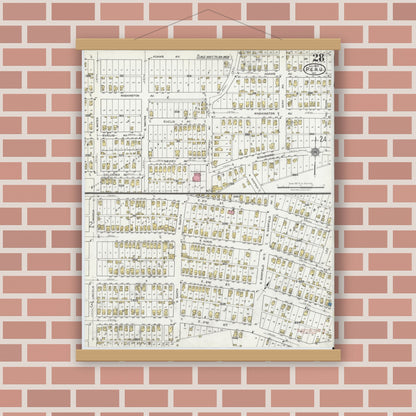 Old map wall art mockup — magnetic wood frame on brick wall — Sanborn Fire Insurance Map from Peru, Miami County, Indiana (1920), Sheet #0028