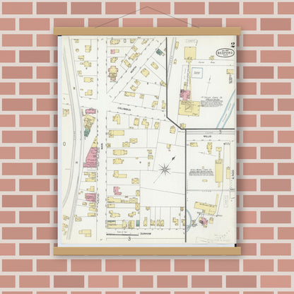 Old map wall art mockup — magnetic wood frame on brick wall — Sanborn Fire Insurance Map from Bedford, Cuyahoga County, Ohio (1902), Sheet #0002