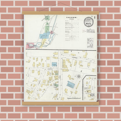 Old map wall art mockup — magnetic wood frame on brick wall — Sanborn Fire Insurance Map from Monson, Hampden County, Massachusetts (1896) - Complete Map Set