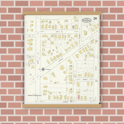 Old map wall art mockup — magnetic wood frame on brick wall — Sanborn Fire Insurance Map from Benton Harbor, Berrien County, Michigan (1911), Sheet #0020