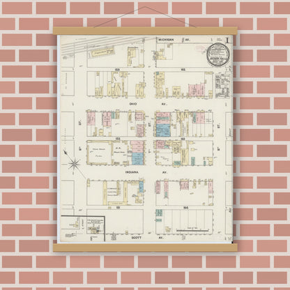 Old map wall art mockup — magnetic wood frame on brick wall — Sanborn Fire Insurance Map from Wichita Falls, Wichita County, Texas (1889) - Complete Map Set