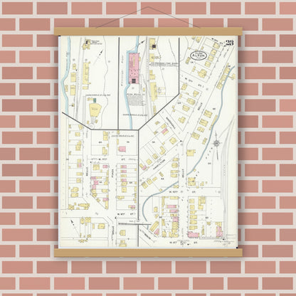 Old map wall art mockup — magnetic wood frame on brick wall — Sanborn Fire Insurance Map from Alton, Madison County, Illinois (1909), Sheet #0023
