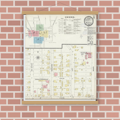 Old map wall art mockup — magnetic wood frame on brick wall — Sanborn Fire Insurance Map from Millersburg, Holmes County, Ohio (1898), Sheet #0001