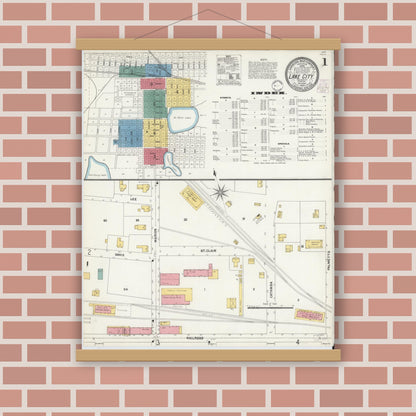Old map wall art mockup — magnetic wood frame on brick wall — Sanborn Fire Insurance Map from Lake City, Columbia County, Florida (1902) - Complete Map Set