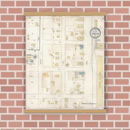 Old map wall art mockup — magnetic wood frame on brick wall — Sanborn Fire Insurance Map from Germantown, Glenn County, California (1930), Sheet #0001