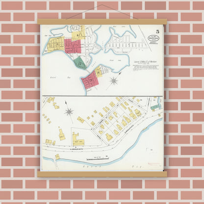 Old map wall art mockup — magnetic wood frame on brick wall — Sanborn Fire Insurance Map from Wareham, Plymouth County, Massachusetts (1906), Sheet #0005
