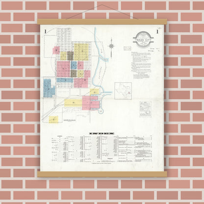 Old map wall art mockup — magnetic wood frame on brick wall — Sanborn Fire Insurance Map from Texas City, Galveston County, Texas (1931), Sheet #0001