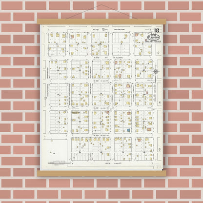 Old map wall art mockup — magnetic wood frame on brick wall — Sanborn Fire Insurance Map from Plainview, Hale County, Texas (1921), Sheet #0018