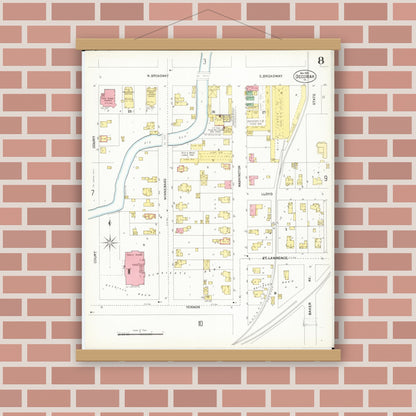 Old map wall art mockup — magnetic wood frame on brick wall — Sanborn Fire Insurance Map from Decorah, Winneshiek County, Iowa (1902), Sheet #0008