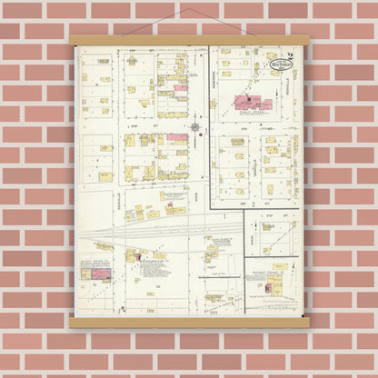 Old map wall art mockup — magnetic wood frame on brick wall — Sanborn Fire Insurance Map from Winthrop, Sibley County, Minnesota (1913), Sheet #0002