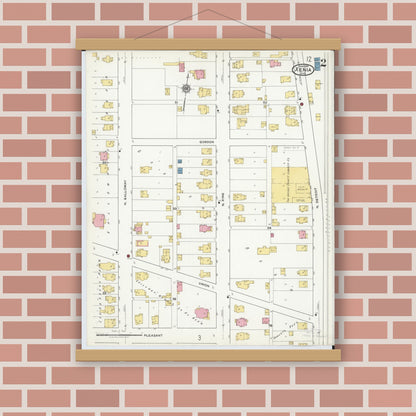 Old map wall art mockup — magnetic wood frame on brick wall — Sanborn Fire Insurance Map from Xenia, Greene County, Ohio (1919), Sheet #0002