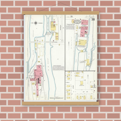 Old map wall art mockup — magnetic wood frame on brick wall — Sanborn Fire Insurance Map from Appleton, Outagamie County, Wisconsin (1911), Sheet #0038