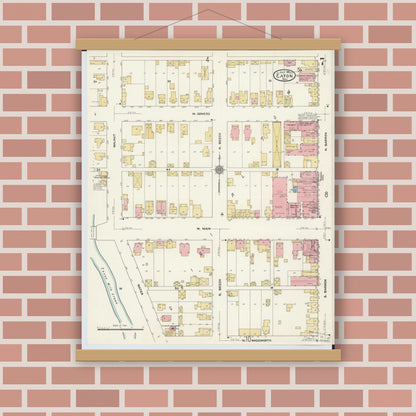 Old map wall art mockup — magnetic wood frame on brick wall — Sanborn Fire Insurance Map from Eaton, Preble County, Ohio (1911), Sheet #0007