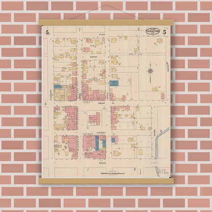 Old map wall art mockup — magnetic wood frame on brick wall — Sanborn Fire Insurance Map from Georgetown, Brown County, Ohio (1922), Sheet #0005