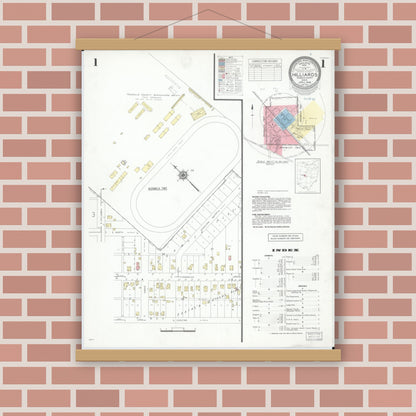 Old map wall art mockup — magnetic wood frame on brick wall — Sanborn Fire Insurance Map from Hilliards, Franklin County, Ohio (1946), Sheet #0001