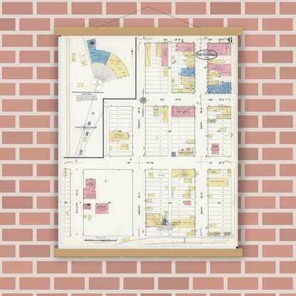 Old map wall art mockup — magnetic wood frame on brick wall — Sanborn Fire Insurance Map from Thief River Falls, Pennington County, Minnesota (1916), Sheet #0006