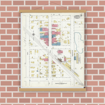 Old map wall art mockup — magnetic wood frame on brick wall — Sanborn Fire Insurance Map from Genoa, Ottawa County, Ohio (1920), Sheet #0003