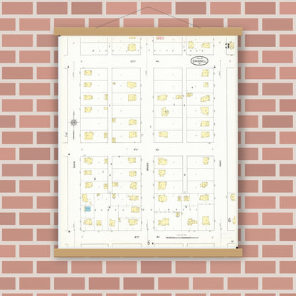 Old map wall art mockup — magnetic wood frame on brick wall — Sanborn Fire Insurance Map from Grinnell, Poweshiek County, Iowa (1911), Sheet #0003