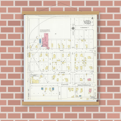 Old map wall art mockup — magnetic wood frame on brick wall — Sanborn Fire Insurance Map from Leipsic, Putnam County, Ohio (1916), Sheet #0004