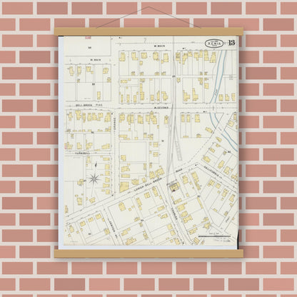 Old map wall art mockup — magnetic wood frame on brick wall — Sanborn Fire Insurance Map from Xenia, Greene County, Ohio (1895), Sheet #0013