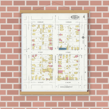 Old map wall art mockup — magnetic wood frame on brick wall — Sanborn Fire Insurance Map from Upper Sandusky, Wyandot County, Ohio (1921), Sheet #0004