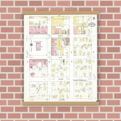 Old map wall art mockup — magnetic wood frame on brick wall — Sanborn Fire Insurance Map from Harlan, Shelby County, Iowa (1909), Sheet #0003