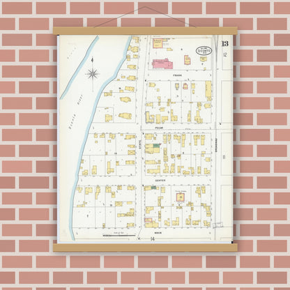 Old map wall art mockup — magnetic wood frame on brick wall — Sanborn Fire Insurance Map from Oconto, Oconto County, Wisconsin (1904), Sheet #0013