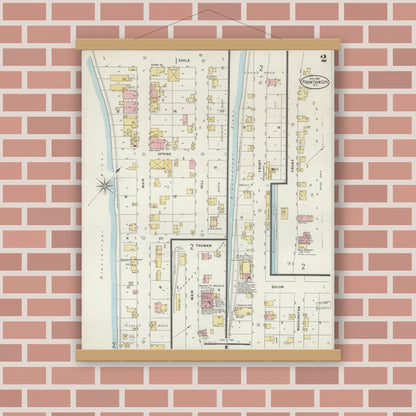 Old map wall art mockup — magnetic wood frame on brick wall — Sanborn Fire Insurance Map from Fountain City, Buffalo County, Wisconsin (1898), Sheet #0002