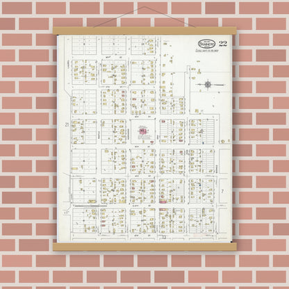 Old map wall art mockup — magnetic wood frame on brick wall — Sanborn Fire Insurance Map from Brainerd, Crow Wing County, Minnesota (1917), Sheet #0022