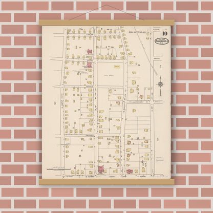 Old map wall art mockup — magnetic wood frame on brick wall — Sanborn Fire Insurance Map from Albemarle, Stanley County, North Carolina (1922), Sheet #0010