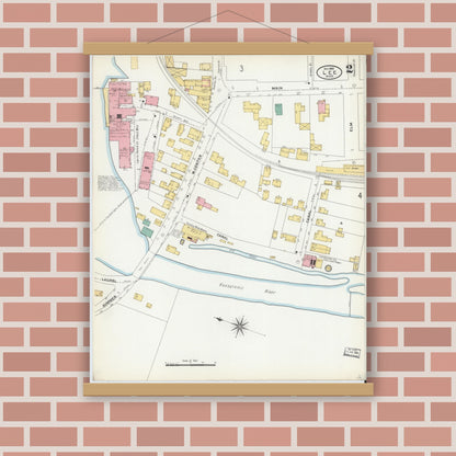 Old map wall art mockup — magnetic wood frame on brick wall — Sanborn Fire Insurance Map from Lee, Berkshire County, Massachusetts (1905), Sheet #0002