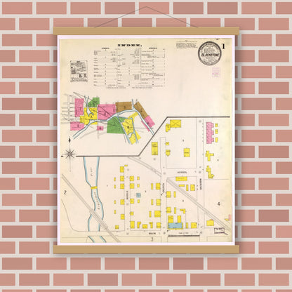 Old map wall art mockup — magnetic wood frame on brick wall — Sanborn Fire Insurance Map from Blackstone, Worcester County, Massachusetts (1903), Sheet #0001