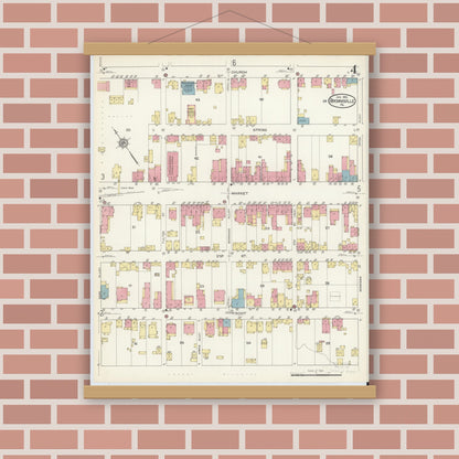 Old map wall art mockup — magnetic wood frame on brick wall — Sanborn Fire Insurance Map from Brownsville, Fayette County, Pennsylvania (1913), Sheet #0004