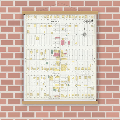 Old map wall art mockup — magnetic wood frame on brick wall — Sanborn Fire Insurance Map from Sebring, Mahoning County, Ohio (1901), Sheet #0002