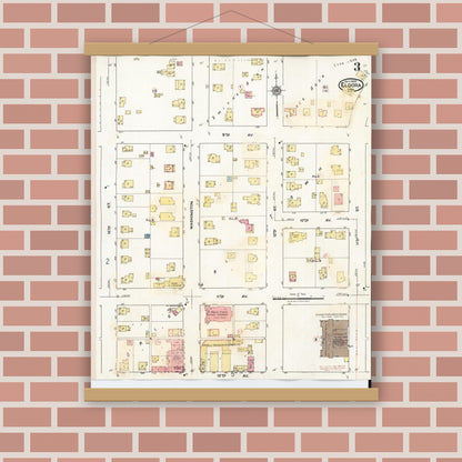 Old map wall art mockup — magnetic wood frame on brick wall — Sanborn Fire Insurance Map from Eldora, Hardin County, Iowa (1940), Sheet #0003