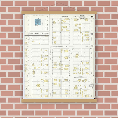 Old map wall art mockup — magnetic wood frame on brick wall — Sanborn Fire Insurance Map from Bayfield, Bayfield County, Wisconsin (1911) - Complete Map Set