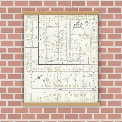 Old map wall art mockup — magnetic wood frame on brick wall — Sanborn Fire Insurance Map from Mooresville, Iredell County, North Carolina (1914), Sheet #0005